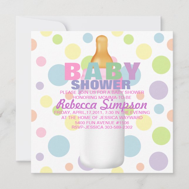 Invitation de baby shower de biberon et de pois (Devant)