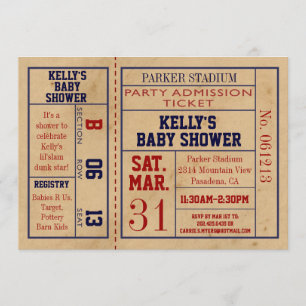 Invitation de baby shower de billet de sports de