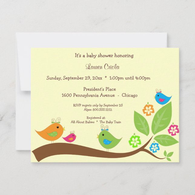 Invitation de baby shower de birdies du jaune (Devant)