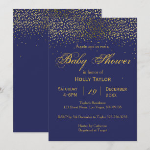 Invitation de baby shower de bleu royal et d'or