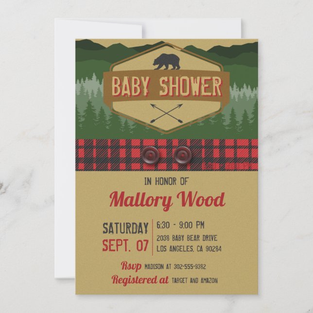 Invitation de Baby shower de bois rustique de bûch (Devant)