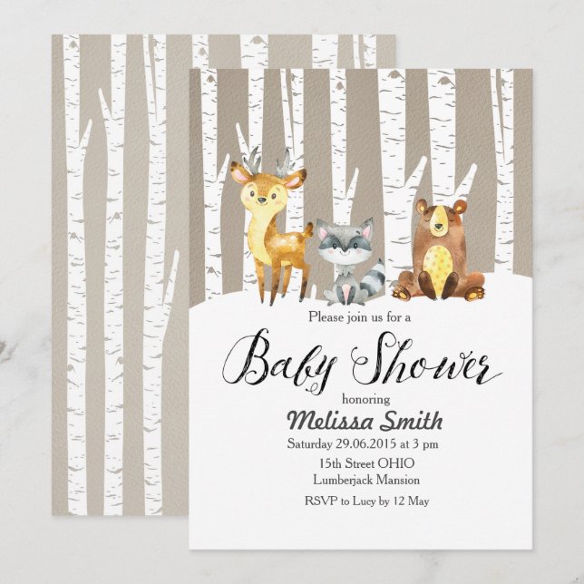 Invitation de Baby shower de bois rustique d'hiver (Devant / Derrière)