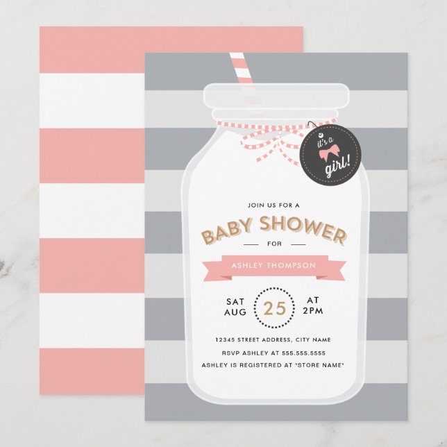 Invitation de Baby shower de bouteille de lait vin (Devant / Derrière)