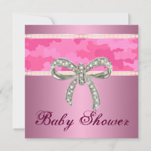 Invitation de Baby shower de Bow Diamond Camo Rose