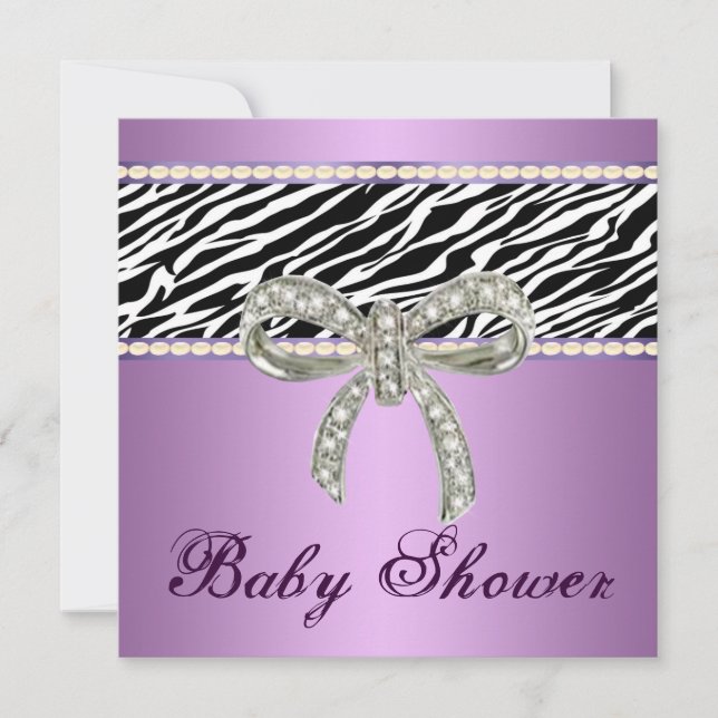 Invitation de Baby shower de Bow Diamond de Zèbre  (Devant)