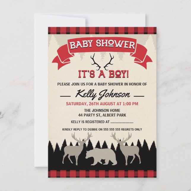 Invitation de Baby shower de Boys Lumberjack (Devant)