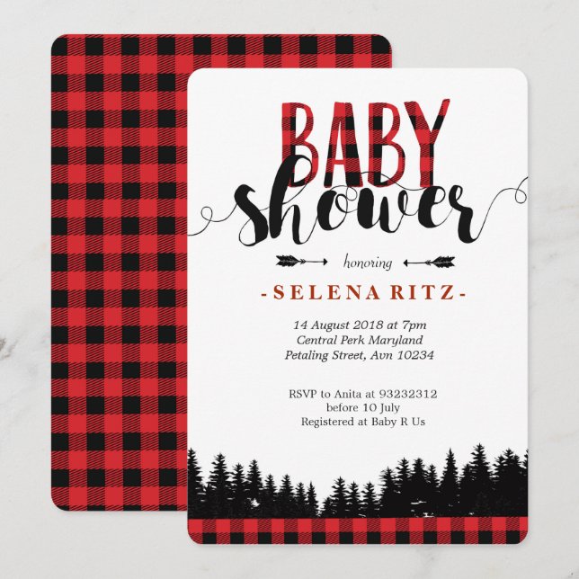 Invitation de baby shower de bûcheron de forêt (Devant / Derrière)
