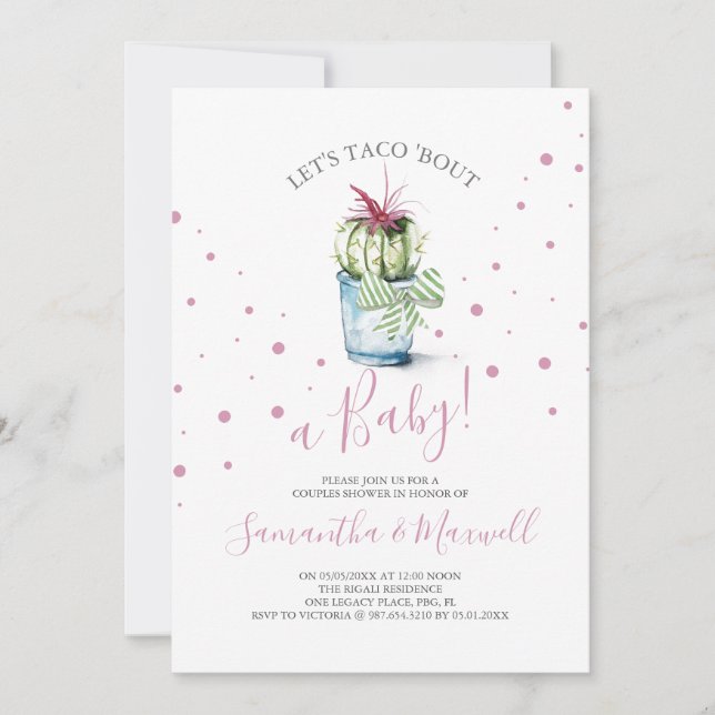 Invitation de Baby shower de cactus Pois mignonne (Devant)