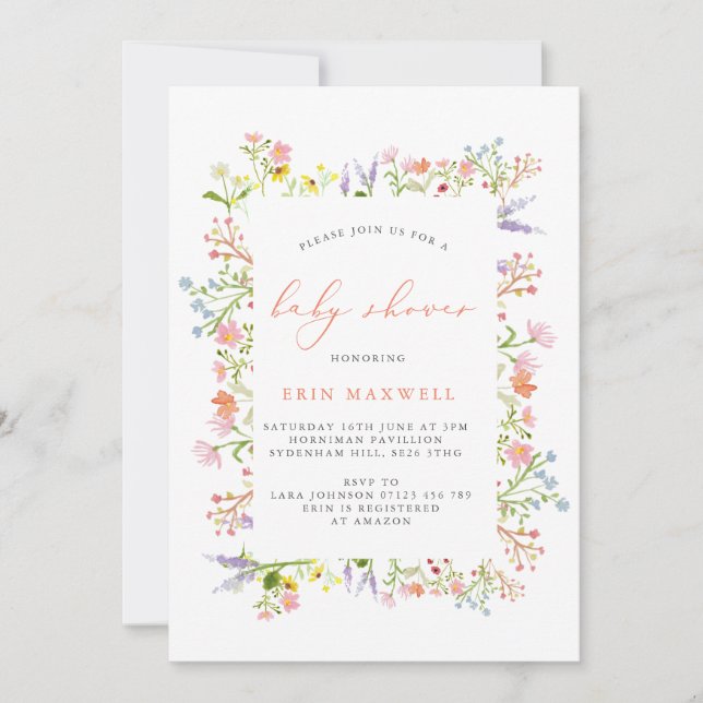Invitation de Baby shower de cadre Fleur sauvage r (Devant)