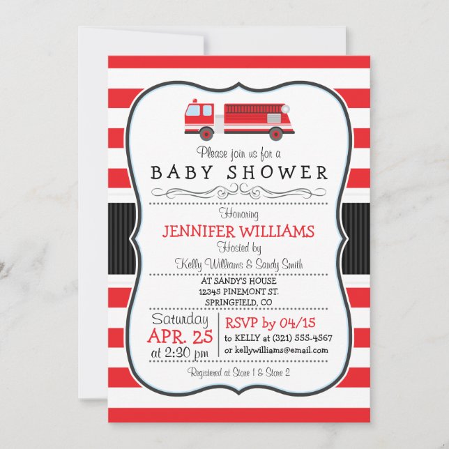 Invitation de Baby shower de camion feu mou (Devant)
