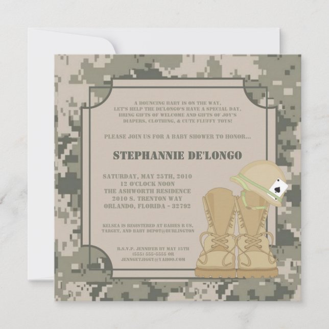 Invitation de Baby shower de Camoflauge ACU de l'A (Devant)