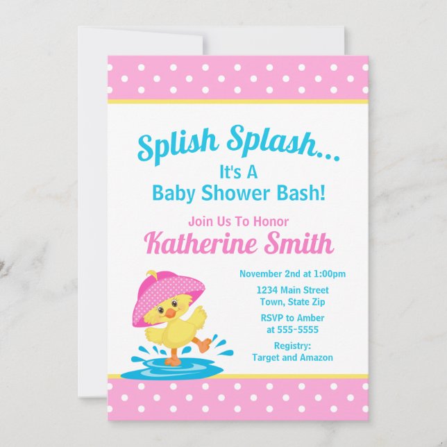Invitation de Baby shower de canards roses (Devant)