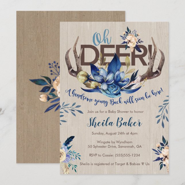 Invitation de Baby shower de cerfs - Antlers Invit (Devant / Derrière)