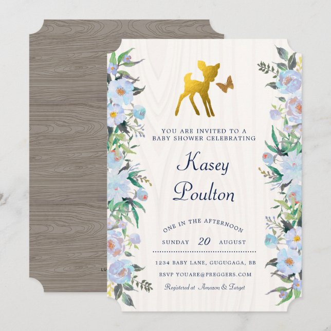 Invitation de baby shower de cerfs communs (Devant / Derrière)