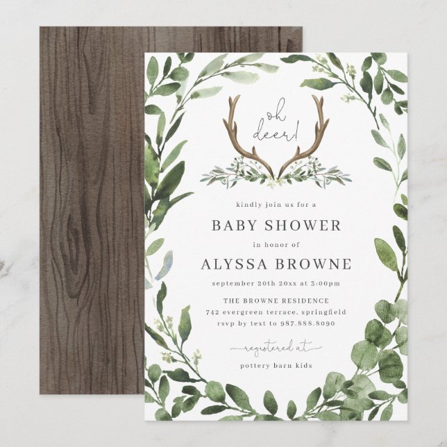 Invitation de Baby shower de cerfs de bûcheron (Devant / Derrière)
