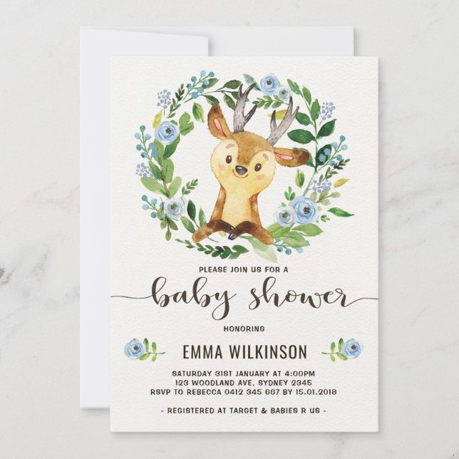 Invitation de Baby shower de cerfs de garçon Petit (Devant)