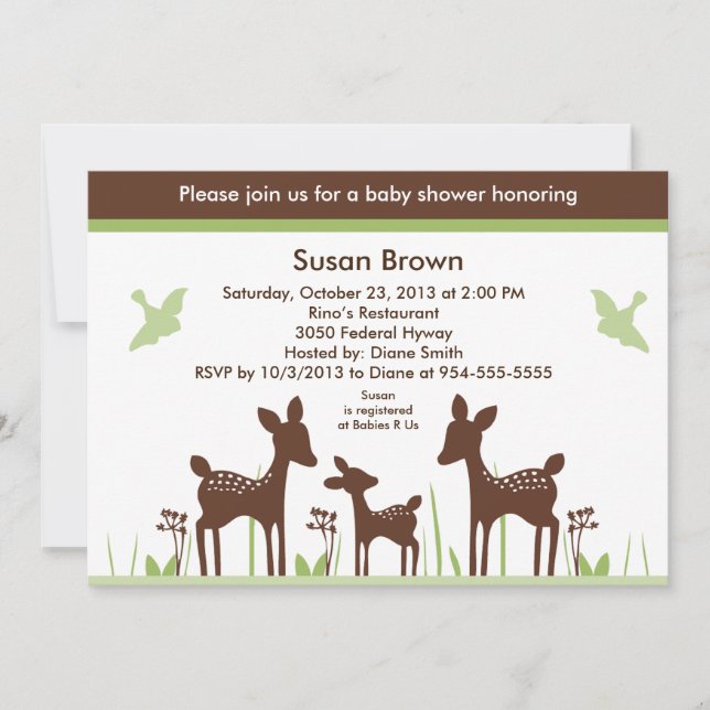 Invitation de Baby shower de cerfs de saule si mig (Devant)
