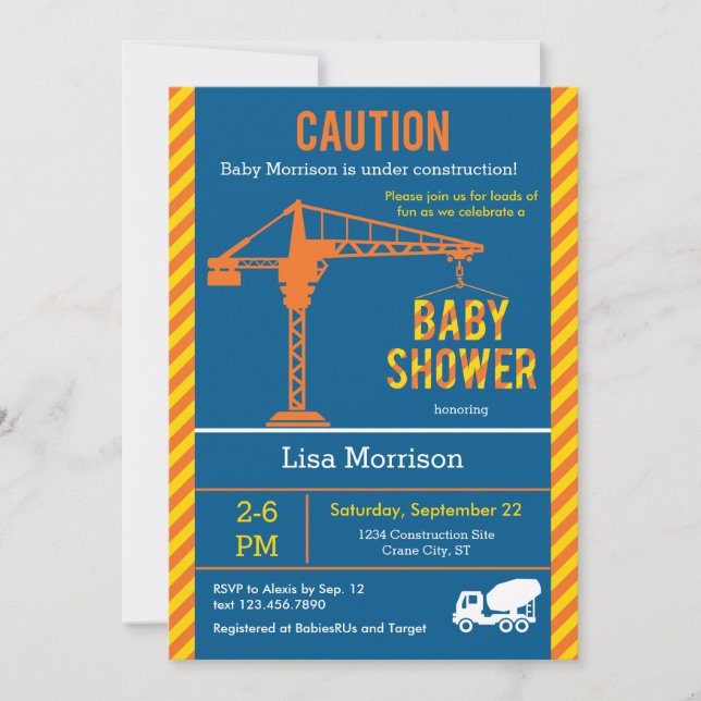Invitation de baby shower de chantier de (Devant)