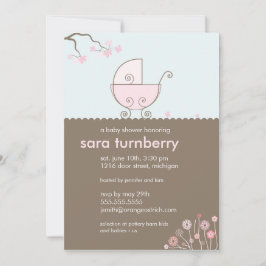 Invitation de baby shower de chariot - rose