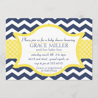 Invitation de baby shower de Chevron. Bleu marine