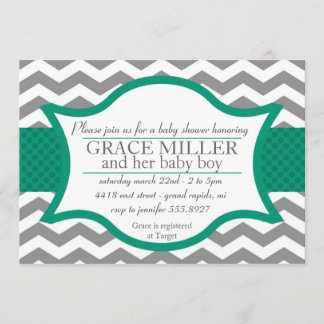 Invitation de baby shower de Chevron. Gris et jade