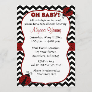 Invitation de Baby shower de Chevron Ladybug noir