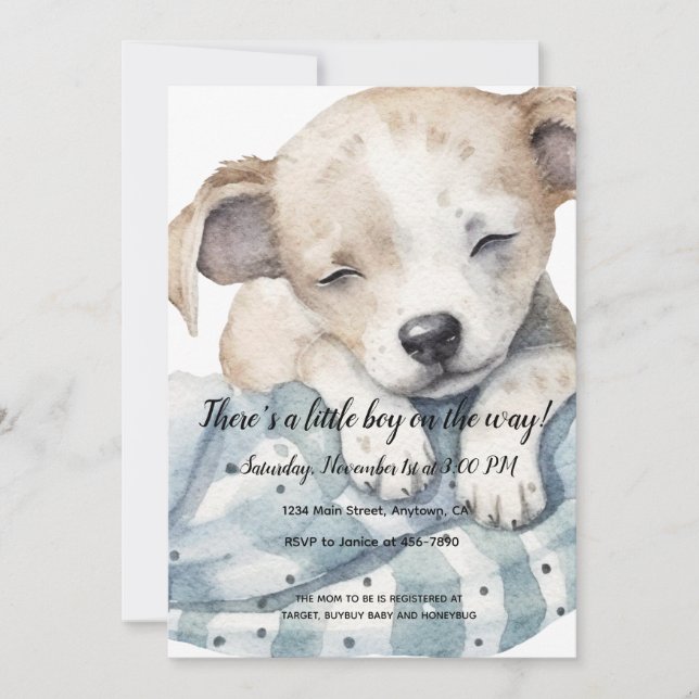Invitation de Baby shower de chiot mignon (Devant)