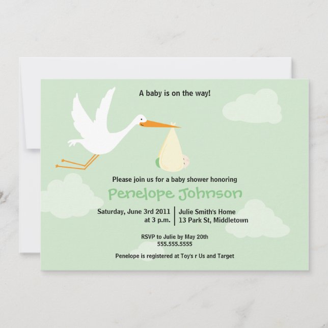 Invitation de baby shower de cigogne - (Devant)