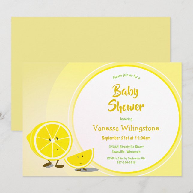 Invitation de baby shower de citron et de tranche (Devant / Derrière)