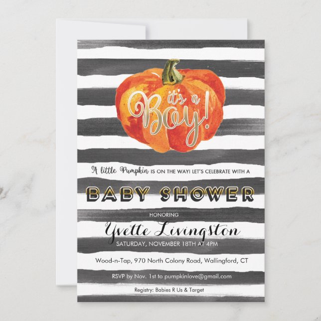 Invitation de baby shower de citrouille (Devant)
