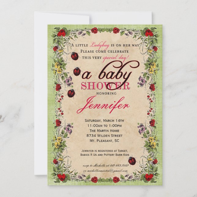 Invitation de baby shower de coccinelle (Devant)