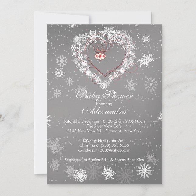 Invitation de baby shower de coeur de flocons de (Devant)