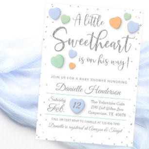 Invitation de Baby shower de coeur du garçon Valen