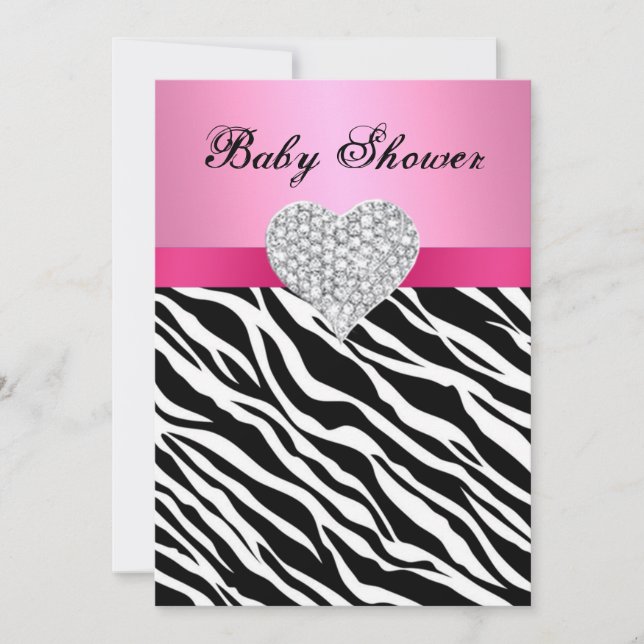 Invitation de Baby shower de coeur rose Zèbre Diam (Devant)