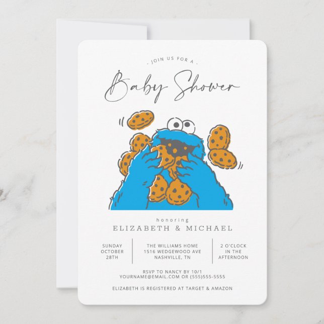 Invitation de Baby shower de Cookie Monster (Devant)