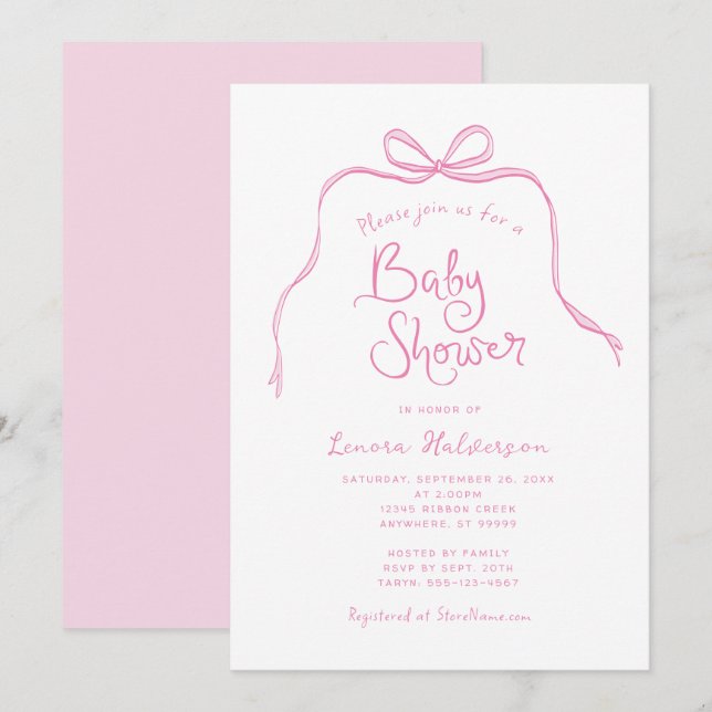 Invitation de Baby shower de cou rose simple (Devant / Derrière)
