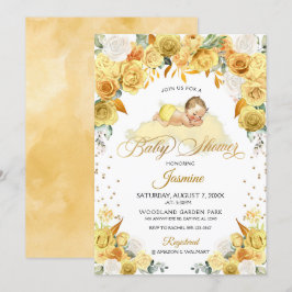 Invitation de Baby shower de couchage floral jaune