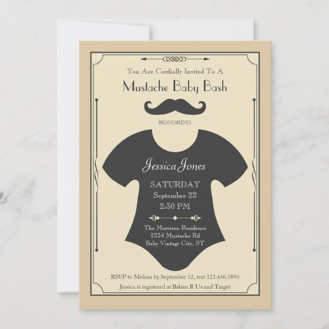 Invitation de baby shower de coup de moustache (Devant)