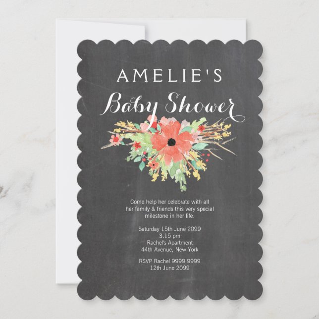 Invitation de Baby shower de couronne fleurie Chal (Devant)