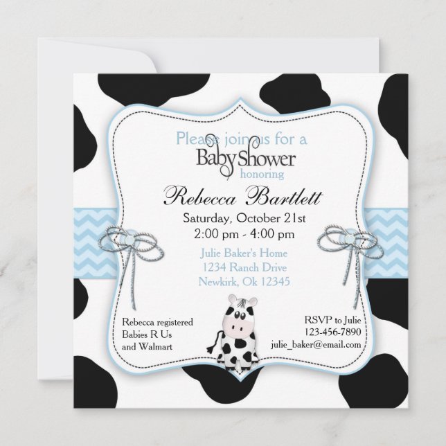 Invitation de baby shower de cowboy de vache (Devant)