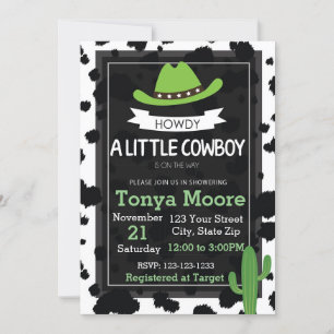 Invitation de baby shower de cowboy (vert)