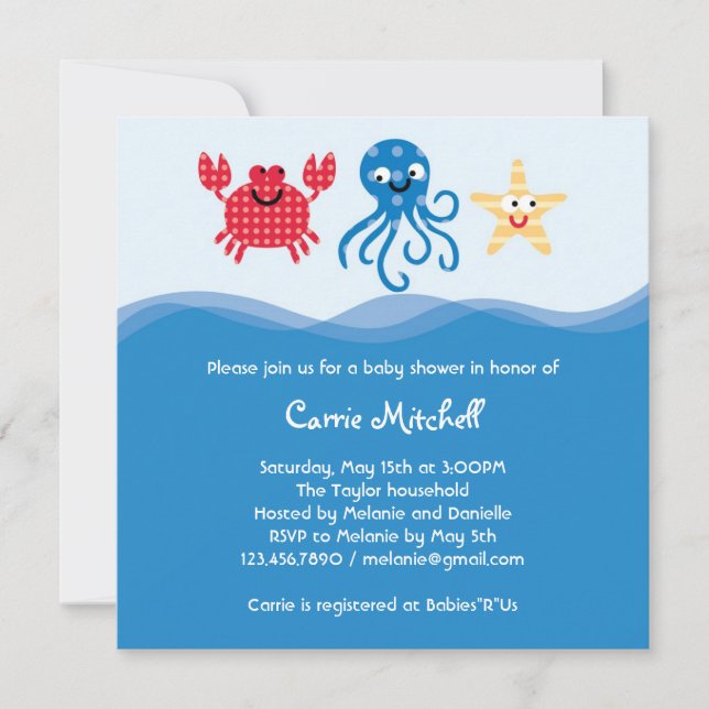 Invitation de baby shower de créatures de mer (Devant)