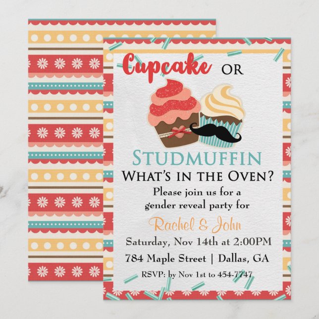 Invitation de Baby shower de Cupcake ou Stud Muffi (Devant / Derrière)