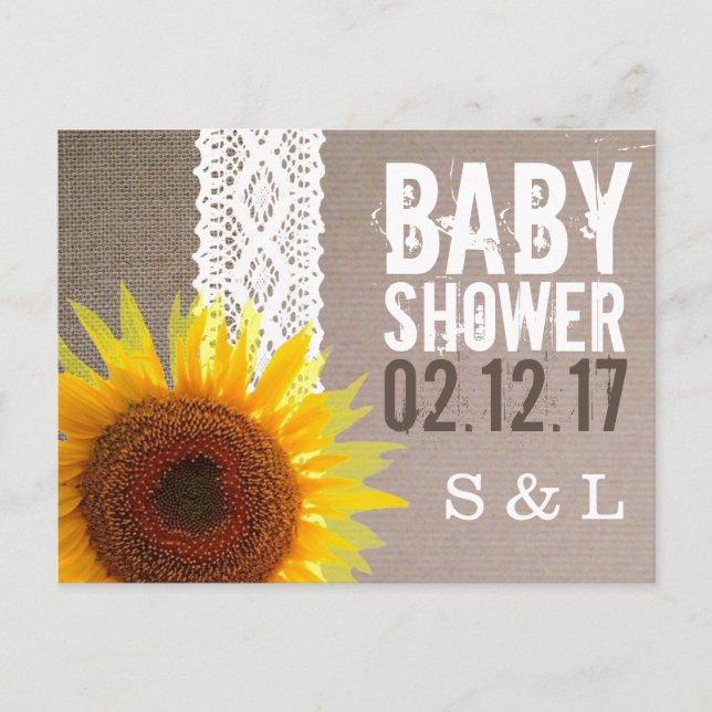 Invitation de Baby shower de dentelle de tournesol (Devant)