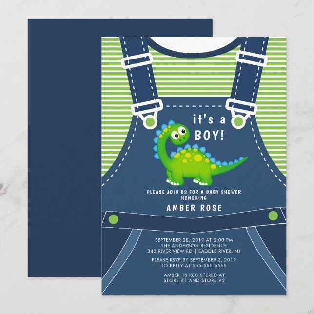 Invitation de Baby shower de Dinosaur Cute (Devant / Derrière)