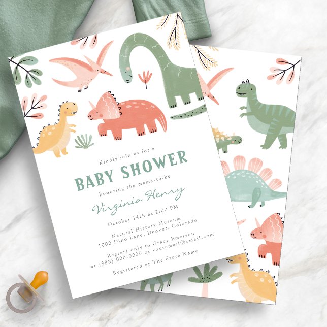 Invitation de Baby shower de Dinosaur Cute (Cute Dinosaur Baby Shower Invitation by Painted Paperie
)