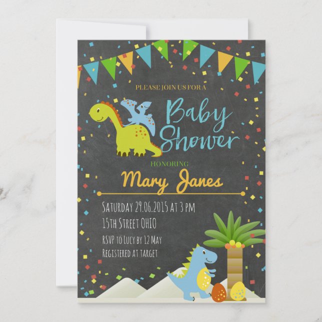 Invitation de baby shower de dinosaure (Devant)