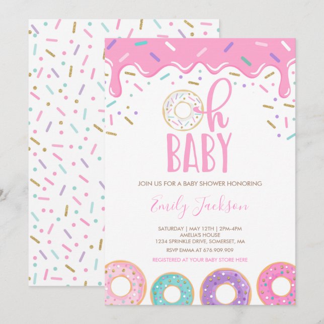 Invitation de Baby shower de Donut Oh Baby Donut S (Devant / Derrière)
