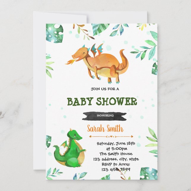 Invitation de baby shower de dragon (Devant)