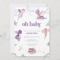 Invitation de Baby shower de dragon mythique viole